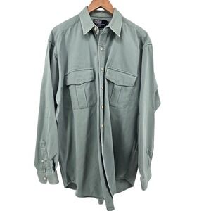 Polo Ralph Lauren Men's Large Button Down Shirt Green Heavy Cotton Long Sleeve